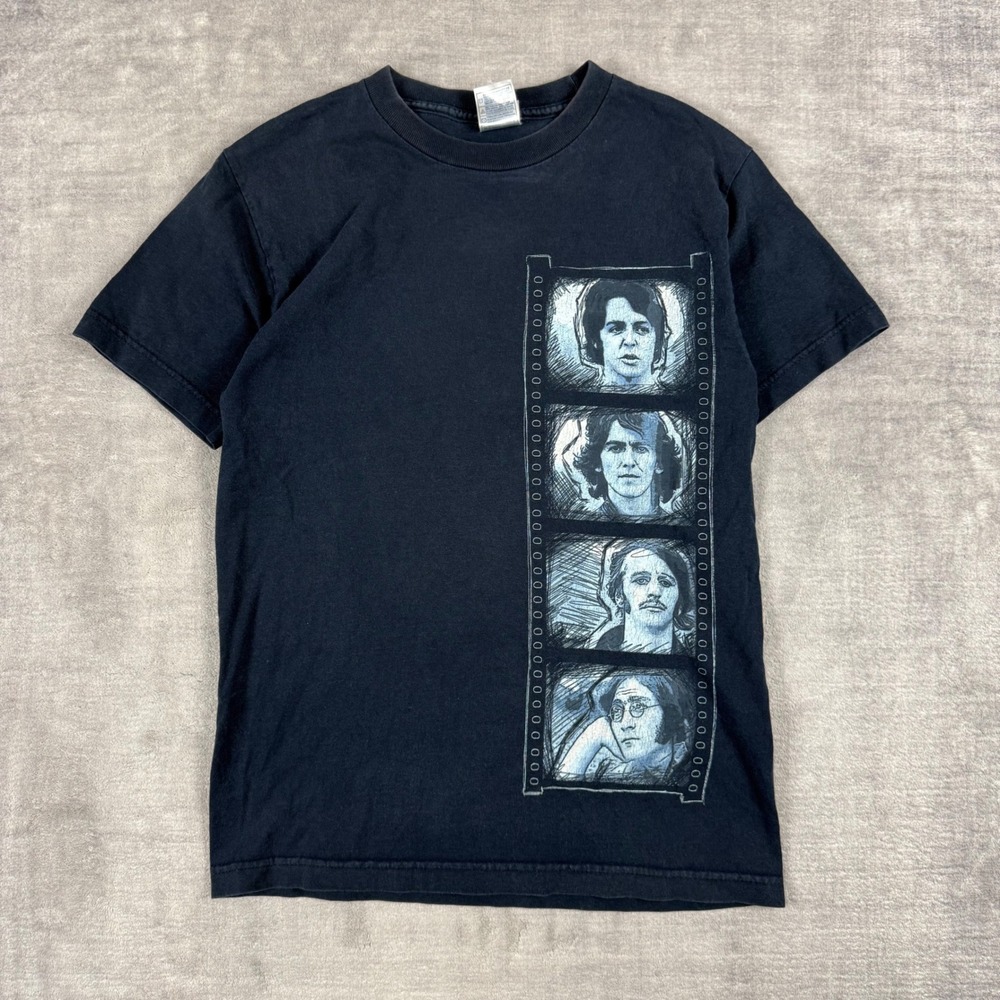 The Beatles Shirt Mens Small Navy Blue Vintage Y2k Film Strip Graphic Band Rock